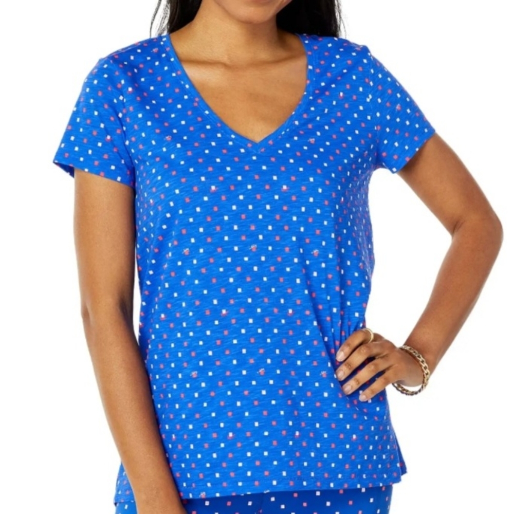 Lilly Pulitzer Etta Vneck Borealis Blue Lilly Squared Top